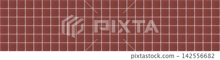 Panoramic banner of terracotta red square ceramic tiles in classic grid pattern for backsplash Panoramic banner of terracotta red square ceramic tiles in classic grid pattern for backsplash 142556682