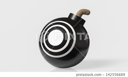 Black Bomb with Bullseye Target and Copy Space on Light Background 3d render. 142556889