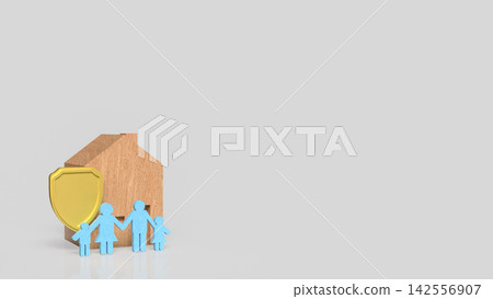 Happy Family Home Insurance Protection Concept 3d render. Happy Family Home Insurance Protection Concept 3d render. 142556907