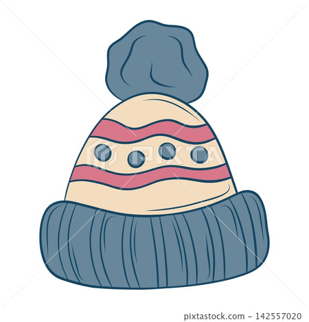 Vector illustration of striped winter hat with pompom Vector illustration of striped winter hat with pompom 142557020