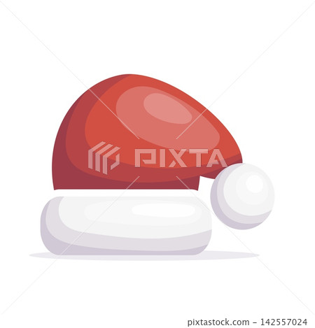 Vector illustration of red santa hat with pompom and trim Vector illustration of red santa hat with pompom and trim 142557024