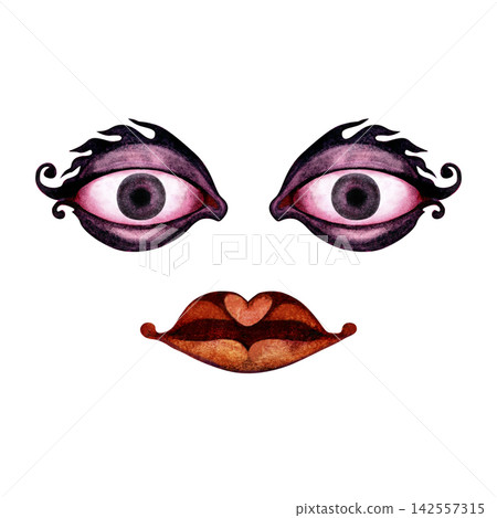 Glamorous Pink Monster Eyes with Orange Watercolor Lips Glamorous Pink Monster Eyes with Orange Watercolor Lips 142557315