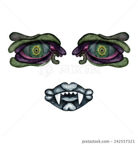 Blue Vampire Mouth with Green Fantasy Monster Eyes Blue Vampire Mouth with Green Fantasy Monster Eyes 142557321