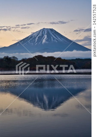 Lake Shoji at dawn / Snow-capped Mount Fuji and the calm surface of the lake Lake Shoji at dawn / Snow-capped Mount Fuji and the calm surface of the lake 142557528