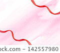 A background decorated with a red curly ribbon painted in watercolor. 142557980
