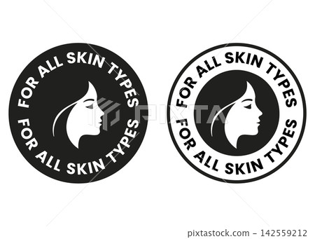 For all skin types round stamps with woman profile silhouette For all skin types round stamps with woman profile silhouette 142559212