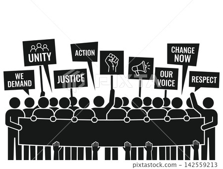 Crowd of protesters with signs demanding justice and unity Crowd of protesters with signs demanding justice and unity 142559213