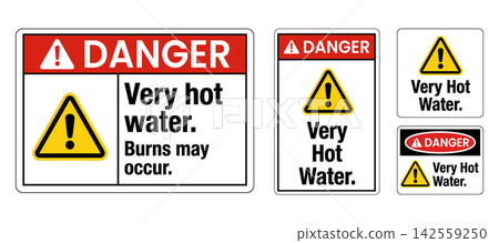 Danger very hot water signs set isolated on white background Danger very hot water signs set isolated on white background 142559250