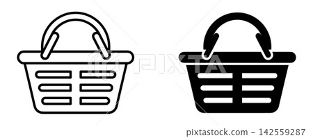 Shopping basket outline and solid vector icons isolated on white background Shopping basket outline and solid vector icons isolated on white background 142559287