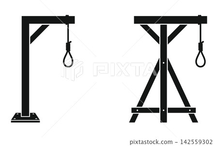 Set of gallows icons with noose rope isolated on white background Set of gallows icons with noose rope isolated on white background 142559302
