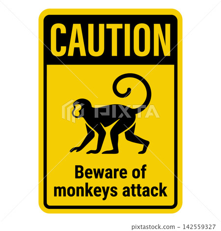 Caution beware of monkeys attack warning sign isolated on white background Caution beware of monkeys attack warning sign isolated on white background 142559327