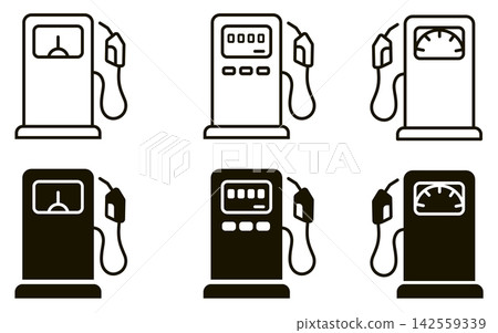 Set of gas station icons in outline and solid styles, isolated on white background 142559339
