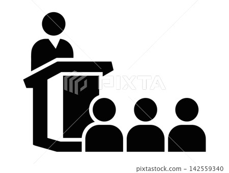 Speaker at a podium giving a presentation to an audience vector icon Speaker at a podium giving a presentation to an audience vector icon 142559340