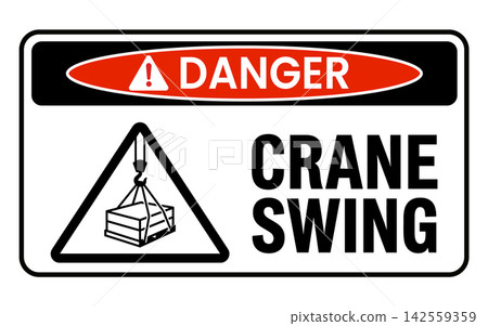 Danger crane swing safety sign vector illustration isolated on white background 142559359