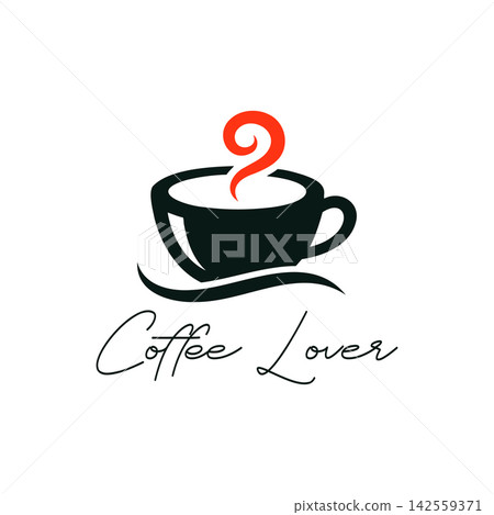 Coffee lover logo design featuring a black coffee cup and red steam isolated on white background Coffee lover logo design featuring a black coffee cup and red steam isolated on white background 142559371