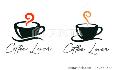 Coffee lover logo variations with different steam colors isolated on white background Coffee lover logo variations with different steam colors isolated on white background 142559372