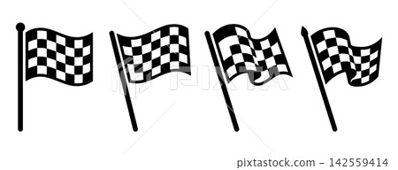 Racing flag, checkered flag icon set, motorsport symbol collection vector illustration isolated on white background Racing flag, checkered flag icon set, motorsport symbol collection vector illustration isolated on white background 142559414