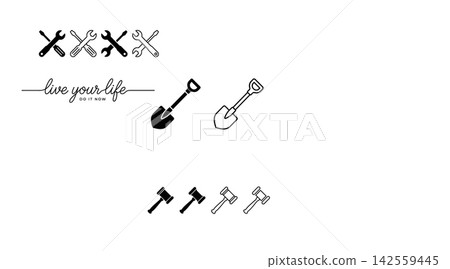 Set of construction tools and live your life text isolated on white background Set of construction tools and live your life text isolated on white background 142559445