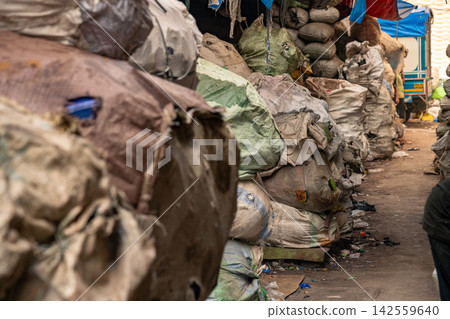 Bags piled up in the alleys of Dharavi Bags piled up in the alleys of Dharavi 142559640