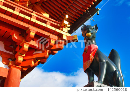 Fushimi Inari Taisha Shrine, Kyoto: Guardian foxes shining against the blue sky (Fushimi Ward, Kyoto City, Kyoto Prefecture) Fushimi Inari Taisha Shrine, Kyoto: Guardian foxes shining against the blue sky (Fushimi Ward, Kyoto City, Kyoto Prefecture) 142560018