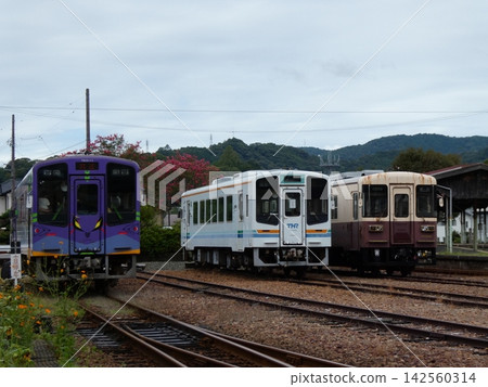 Trains lined up at Tenryu-Futamata Station on the Tenryu Hamanako Railway Trains lined up at Tenryu-Futamata Station on the Tenryu Hamanako Railway 142560314