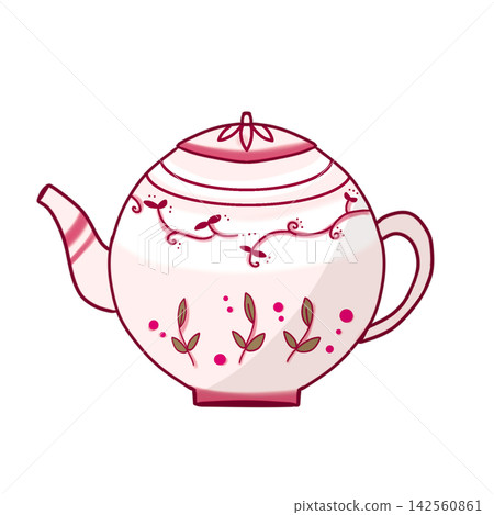 精美的植物圖案茶壺插圖(粉紅色) 精美的植物圖案茶壺插圖(粉紅色) 142560861
