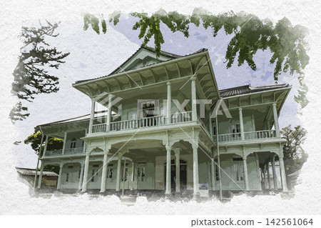 Watercolor-style painting of Matsue Castle and Kounkaku Pavilion, Matsue City, Shimane Prefecture Watercolor-style painting of Matsue Castle and Kounkaku Pavilion, Matsue City, Shimane Prefecture 142561064