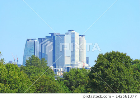 A view of the skyscrapers around Nagoya Station from the Shonai River riverbed in Nagoya City, Aichi Prefecture A view of the skyscrapers around Nagoya Station from the Shonai River riverbed in Nagoya City, Aichi Prefecture 142561377