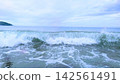 The scenery of white waves and the horizon stretching across the Shonan sea under a cloudy sky. 142561491