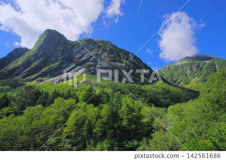 從北阿爾卑斯山橫尾谷眺望屏風岩和北穗高岳。 從北阿爾卑斯山橫尾谷眺望屏風岩和北穗高岳。 142561686