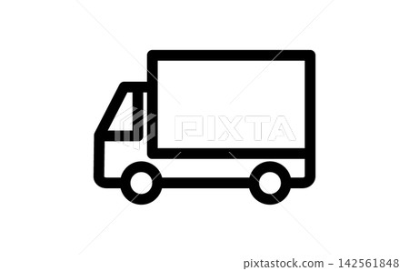 A black line drawing icon of a truck carrying cargo. 142561848