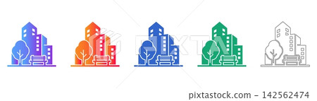 Urban Park and Building Vector Icon Set Urban Park and Building Vector Icon Set 142562474