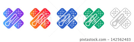 Medical Thermometer Bandage Icon Set Medical Thermometer Bandage Icon Set 142562483