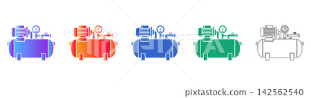 Air Compressor Technical Vector Icon Collection Air Compressor Technical Vector Icon Collection 142562540