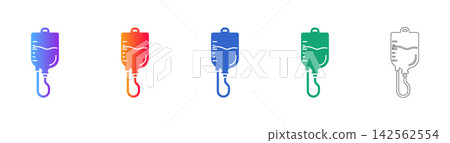 IV Drip Bag Medical Icons in Gradient and Outline IV Drip Bag Medical Icons in Gradient and Outline 142562554
