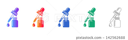 Laboratory Dropper and Medicine Bottle Icon Set Laboratory Dropper and Medicine Bottle Icon Set 142562688