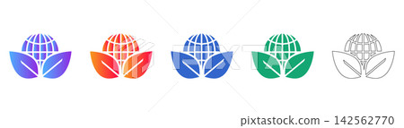 Eco Friendly Earth and Leaf Icons for Sustainability Eco Friendly Earth and Leaf Icons for Sustainability 142562770