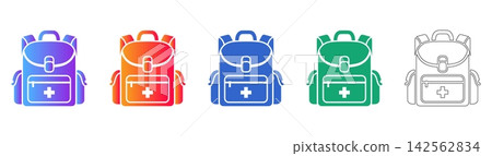 First Aid Medical Backpack Icon Set 142562834