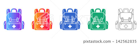 Emergency Medical Backpack Icon Set Emergency Medical Backpack Icon Set 142562835