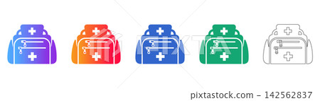 Medical First Aid Kit Bag Icons Set Medical First Aid Kit Bag Icons Set 142562837