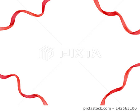 A frame with a red ribbon painted in watercolor. 142563100