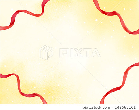 A frame with a red ribbon painted in watercolor. 142563101