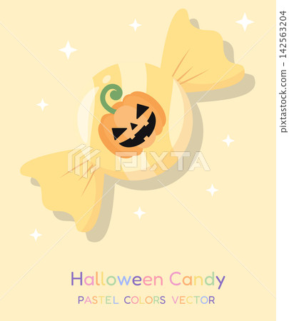 Pastel Yellow Halloween Candy with Jack O Lantern Pumpkin Vector Pastel Yellow Halloween Candy with Jack O Lantern Pumpkin Vector 142563204