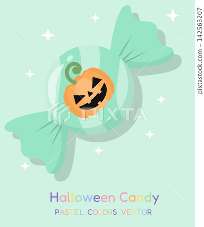 Pastel Mint Green Halloween Candy with Jack O Lantern Pumpkin Vector 142563207