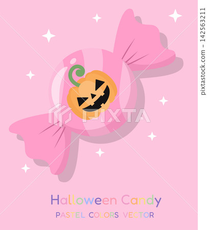 Pastel Pink Halloween Candy with Jack O Lantern Pumpkin Illustration Pastel Pink Halloween Candy with Jack O Lantern Pumpkin Illustration 142563211