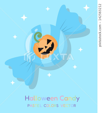 Bright Blue Halloween Candy with Cute Jack O Lantern Pumpkin Vector 142563212