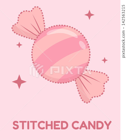Pastel Pink Stitched Candy with Sparkles Cute Fabric Style Illustration Pastel Pink Stitched Candy with Sparkles Cute Fabric Style Illustration 142563215
