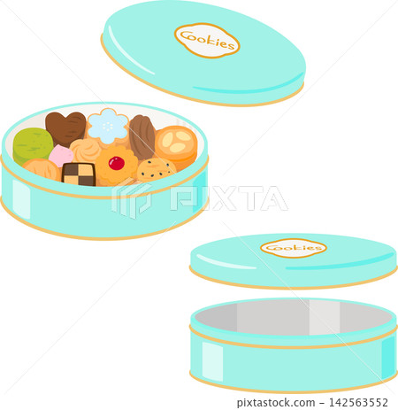A tin filled with cookies and an empty tin 142563552