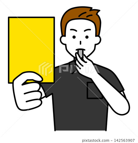 The male referee shows a yellow card. The male referee shows a yellow card. 142563907