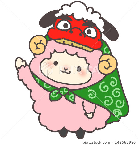 A pink sheep wearing a lion dance costume - New Year's illustration for the Year of the Sheep A pink sheep wearing a lion dance costume - New Year's illustration for the Year of the Sheep 142563986